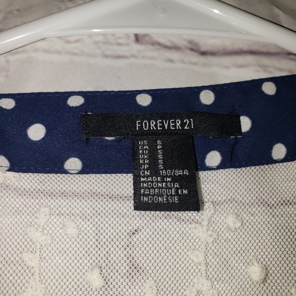 FOREVER 21 Polka Dot Button Down Lace Trim Blouse - Picture 2 of 5